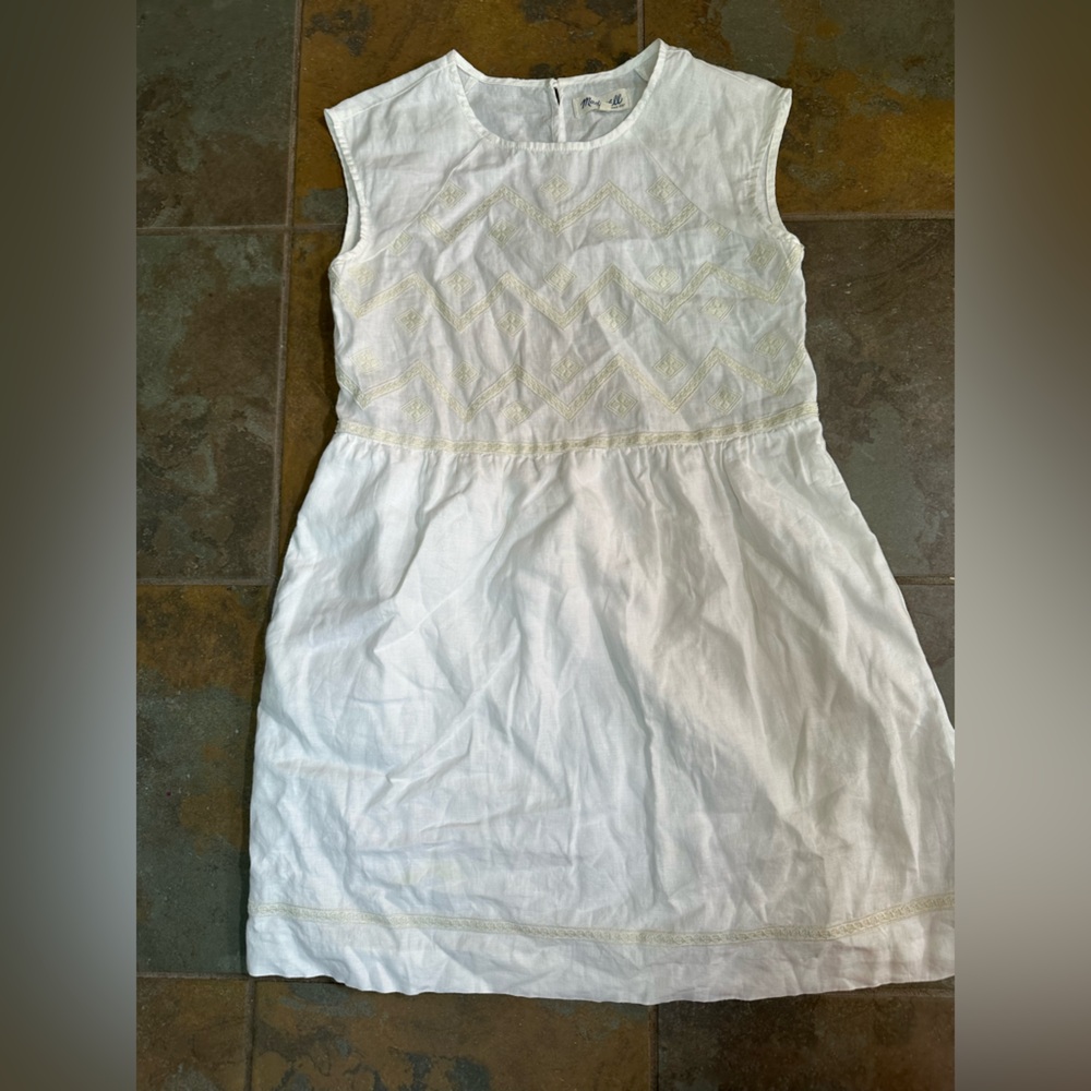 Madewell 100% Linen Dress Womens XS White Embroidered Sundress Boho Coastal